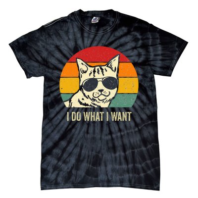 Cat Lovers Retro Vintage I Do What I Want Funny Cat Tie-Dye T-Shirt