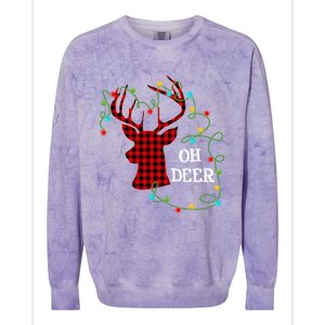 Christmas Light Reindeer Rudolph Oh Deer Antlers Plaid Gift Colorblast Crewneck Sweatshirt