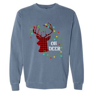 Christmas Light Reindeer Rudolph Oh Deer Antlers Plaid Gift Garment-Dyed Sweatshirt