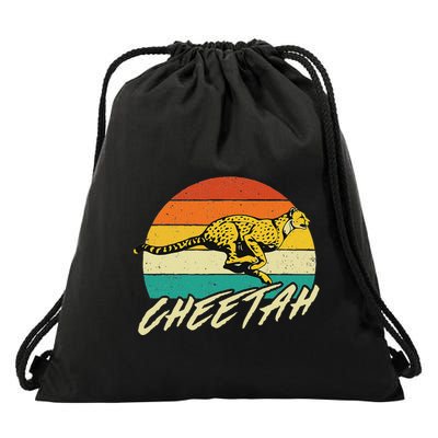Cheetah Lover Retro Vintage Safari Zoo Animal Lover Drawstring Bag