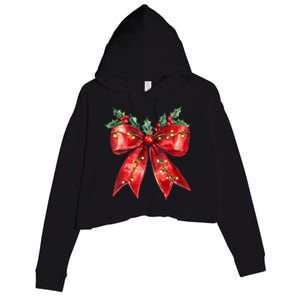 Christmas Lights Red Coquette Bow Xmas Gift Crop Fleece Hoodie