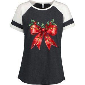 Christmas Lights Red Coquette Bow Xmas Gift Enza Ladies Jersey Colorblock Tee