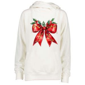 Christmas Lights Red Coquette Bow Xmas Gift Womens Funnel Neck Pullover Hood