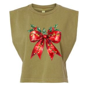 Christmas Lights Red Coquette Bow Xmas Gift Garment-Dyed Women's Muscle Tee