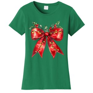 Christmas Lights Red Coquette Bow Xmas Gift Women's T-Shirt