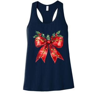 Christmas Lights Red Coquette Bow Xmas Gift Women's Racerback Tank