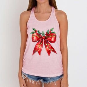 Christmas Lights Red Coquette Bow Xmas Gift Women's Knotted Racerback Tank