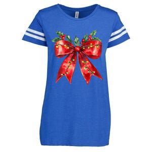 Christmas Lights Red Coquette Bow Xmas Gift Enza Ladies Jersey Football T-Shirt