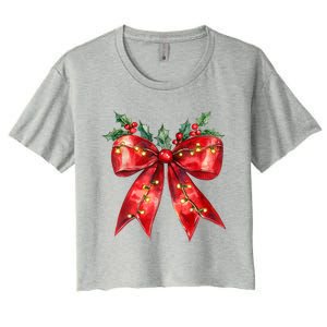 Christmas Lights Red Coquette Bow Xmas Gift Women's Crop Top Tee