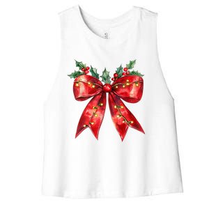 Christmas Lights Red Coquette Bow Xmas Gift Women's Racerback Cropped Tank