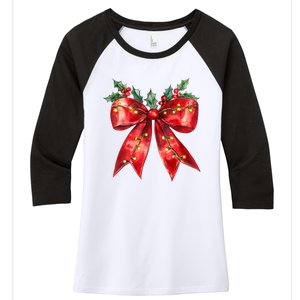 Christmas Lights Red Coquette Bow Xmas Gift Women's Tri-Blend 3/4-Sleeve Raglan Shirt