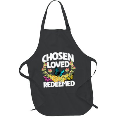 Chosen Loved Redeemed Butterfly Flower Religious Christian Full-Length Apron With Pockets
