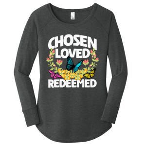 Chosen Loved Redeemed Butterfly Flower Religious Christian Women's Perfect Tri Tunic Long Sleeve Shirt