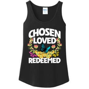 Chosen Loved Redeemed Butterfly Flower Religious Christian Ladies Essential Tank