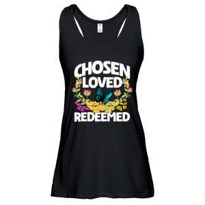 Chosen Loved Redeemed Butterfly Flower Religious Christian Ladies Essential Flowy Tank