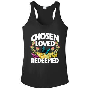 Chosen Loved Redeemed Butterfly Flower Religious Christian Ladies PosiCharge Competitor Racerback Tank