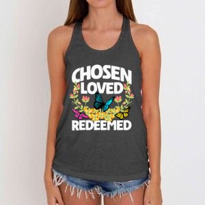 Chosen Loved Redeemed Butterfly Flower Religious Christian Women's Knotted Racerback Tank