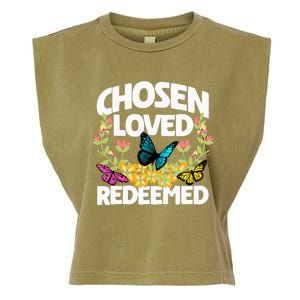 Chosen Loved Redeemed Butterfly Flower Religious Christian Garment-Dyed Women's Muscle Tee