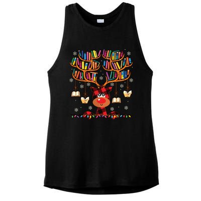 Christmas Librarian Reindeer Matching Family Book Lover Xmas Ladies PosiCharge Tri-Blend Wicking Tank