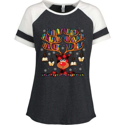 Christmas Librarian Reindeer Matching Family Book Lover Xmas Enza Ladies Jersey Colorblock Tee