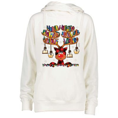 Christmas Librarian Reindeer Matching Family Book Lover Xmas Womens Funnel Neck Pullover Hood