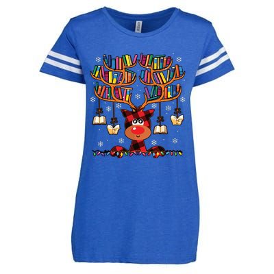 Christmas Librarian Reindeer Matching Family Book Lover Xmas Enza Ladies Jersey Football T-Shirt