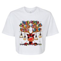 Christmas Librarian Reindeer Matching Family Book Lover Xmas Bella+Canvas Jersey Crop Tee