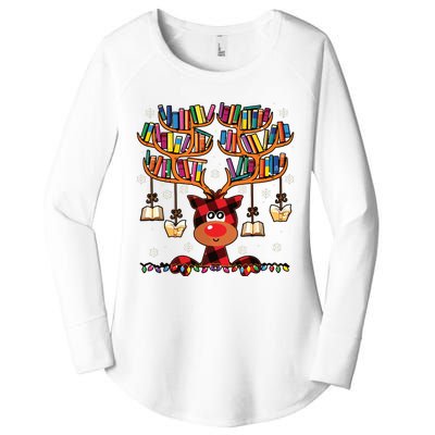 Christmas Librarian Reindeer Matching Family Book Lover Xmas Women's Perfect Tri Tunic Long Sleeve Shirt