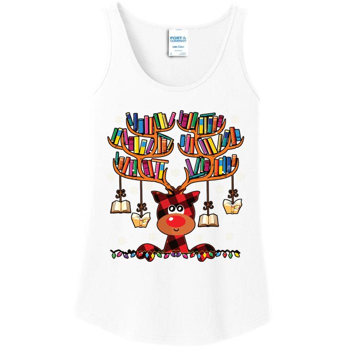 Christmas Librarian Reindeer Matching Family Book Lover Xmas Ladies Essential Tank