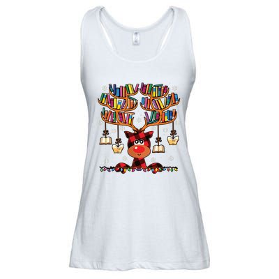 Christmas Librarian Reindeer Matching Family Book Lover Xmas Ladies Essential Flowy Tank