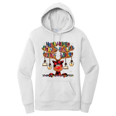 Christmas Librarian Reindeer Matching Family Book Lover Xmas Women's Pullover Hoodie