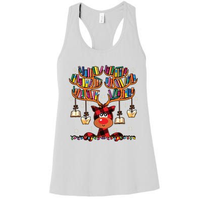 Christmas Librarian Reindeer Matching Family Book Lover Xmas Women's Racerback Tank