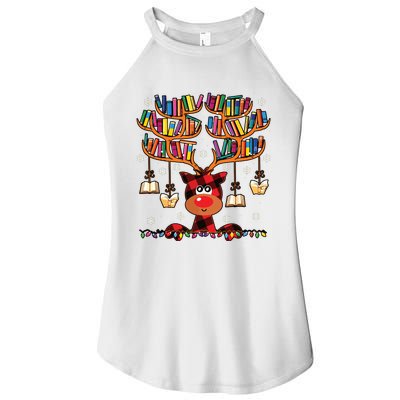 Christmas Librarian Reindeer Matching Family Book Lover Xmas Women's Perfect Tri Rocker Tank