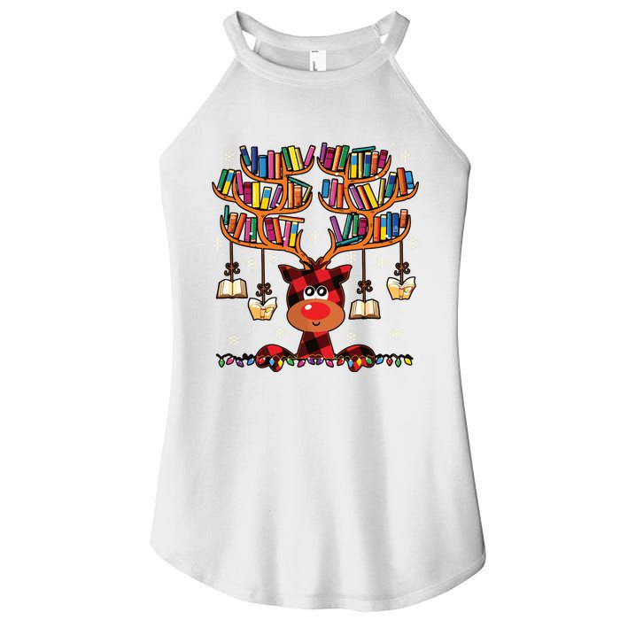 Christmas Librarian Reindeer Matching Family Book Lover Xmas Women's Perfect Tri Rocker Tank