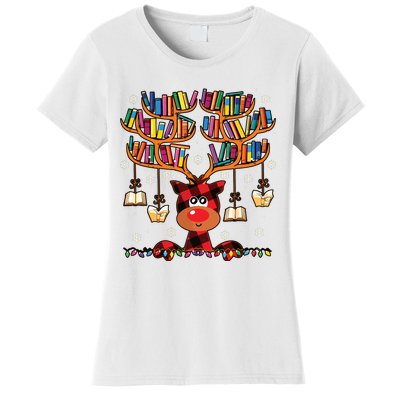 Christmas Librarian Reindeer Matching Family Book Lover Xmas Women's T-Shirt