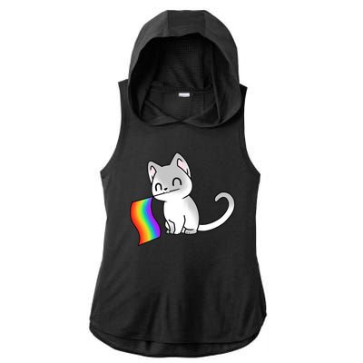 Cat Lgbt Rainbow Flag Pride Month Ladies PosiCharge Tri-Blend Wicking Draft Hoodie Tank