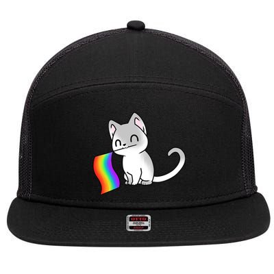 Cat Lgbt Rainbow Flag Pride Month 7 Panel Mesh Trucker Snapback Hat