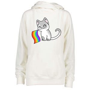 Cat Lgbt Rainbow Flag Pride Month Womens Funnel Neck Pullover Hood