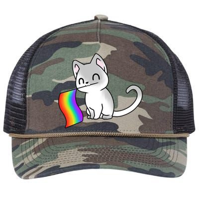 Cat Lgbt Rainbow Flag Pride Month Retro Rope Trucker Hat Cap