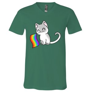 Cat Lgbt Rainbow Flag Pride Month V-Neck T-Shirt