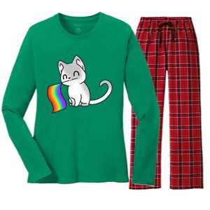 Cat Lgbt Rainbow Flag Pride Month Women's Long Sleeve Flannel Pajama Set 