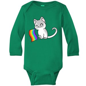 Cat Lgbt Rainbow Flag Pride Month Baby Long Sleeve Bodysuit