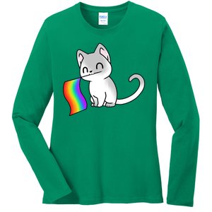 Cat Lgbt Rainbow Flag Pride Month Ladies Long Sleeve Shirt