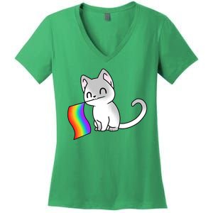 Cat Lgbt Rainbow Flag Pride Month Women's V-Neck T-Shirt