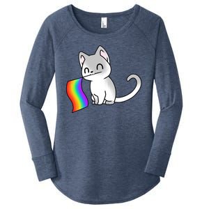 Cat Lgbt Rainbow Flag Pride Month Women's Perfect Tri Tunic Long Sleeve Shirt