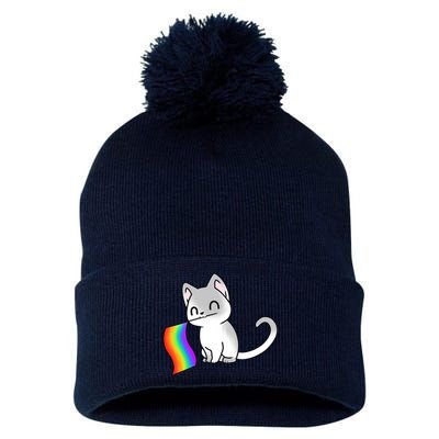 Cat Lgbt Rainbow Flag Pride Month Pom Pom 12in Knit Beanie