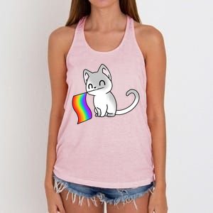 Cat Lgbt Rainbow Flag Pride Month Women's Knotted Racerback Tank