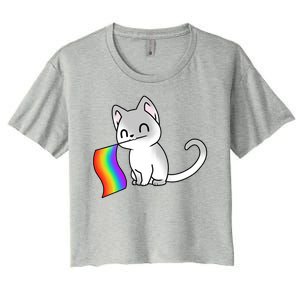 Cat Lgbt Rainbow Flag Pride Month Women's Crop Top Tee