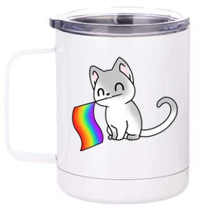 Cat Lgbt Rainbow Flag Pride Month 12 oz Stainless Steel Tumbler Cup