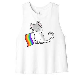 Cat Lgbt Rainbow Flag Pride Month Women's Racerback Cropped Tank